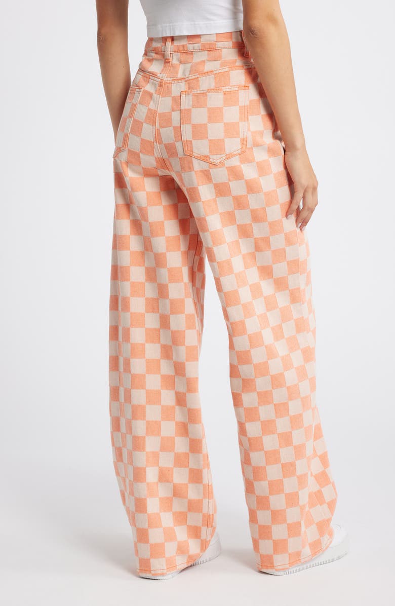 NASTY GAL Checkerboard High Waist Baggy Pants, Alternate, color, Orange