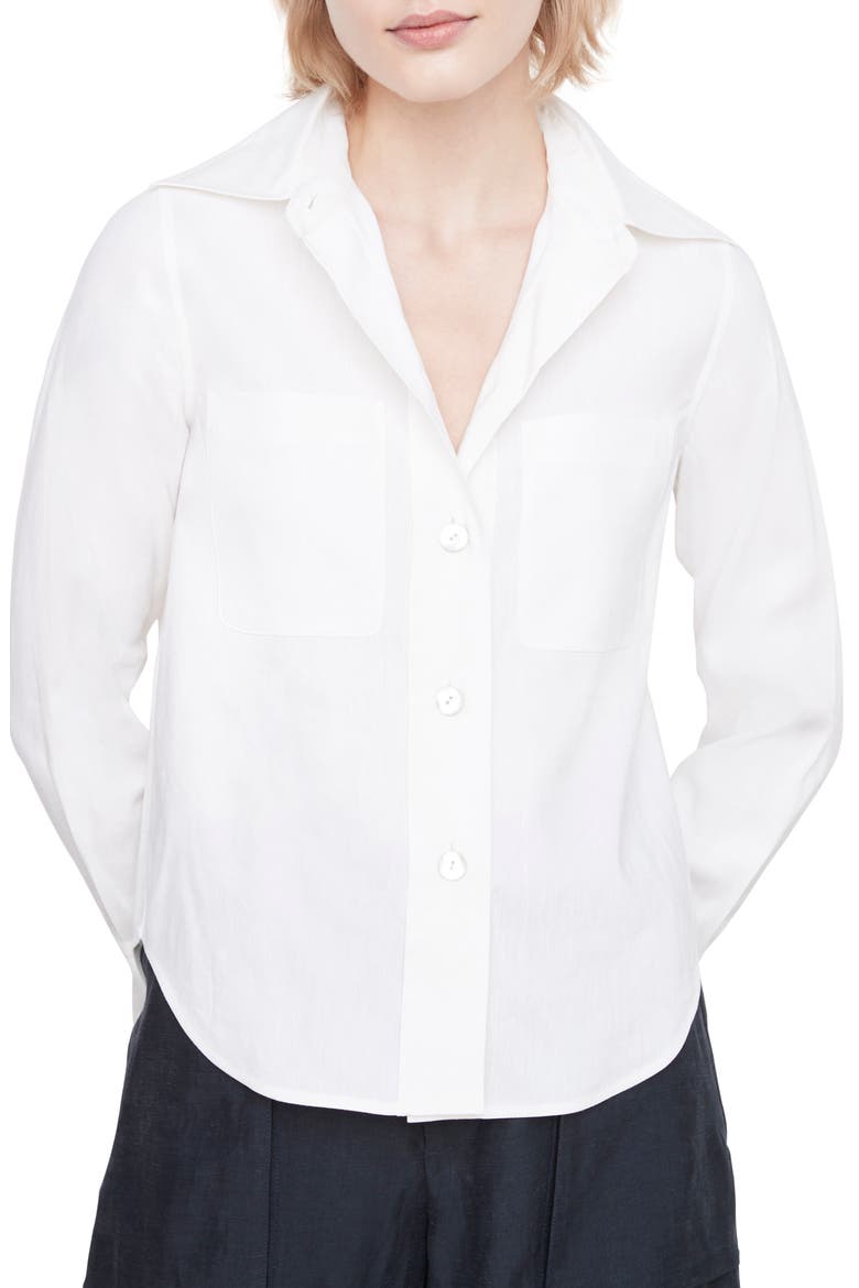 Linen Blend Button-Up Shirt, Main, color, OPTIC WHITE