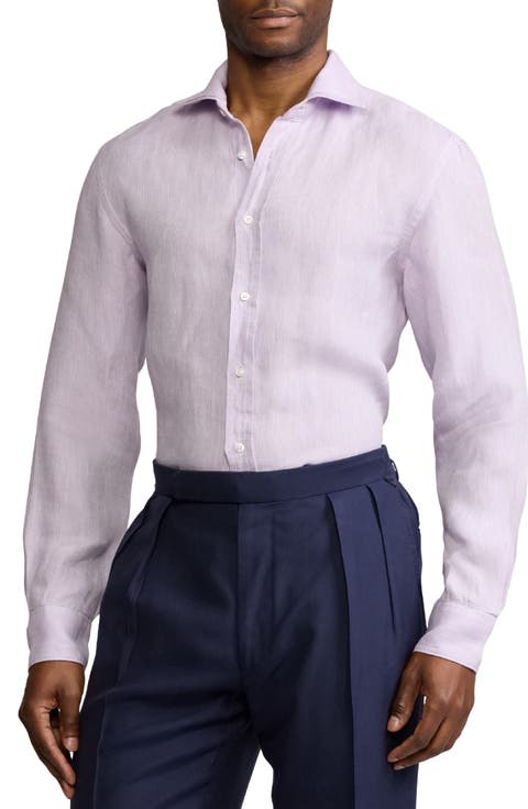 Basket Weave Linen Button-Up Shirt