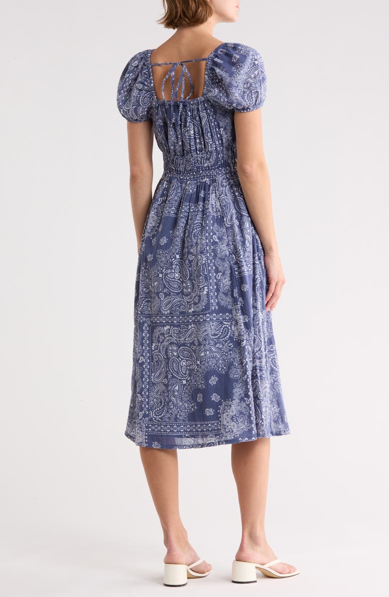Melrose and Market Puff Sleeve Midi Dress, Alternate, color, Blue- White Bandana City