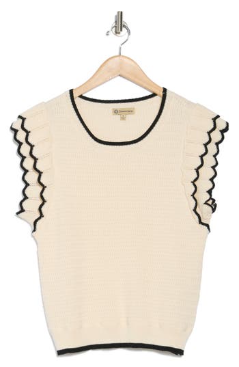 Democracy Scalloped Cap Sleeve Sweater In Natural