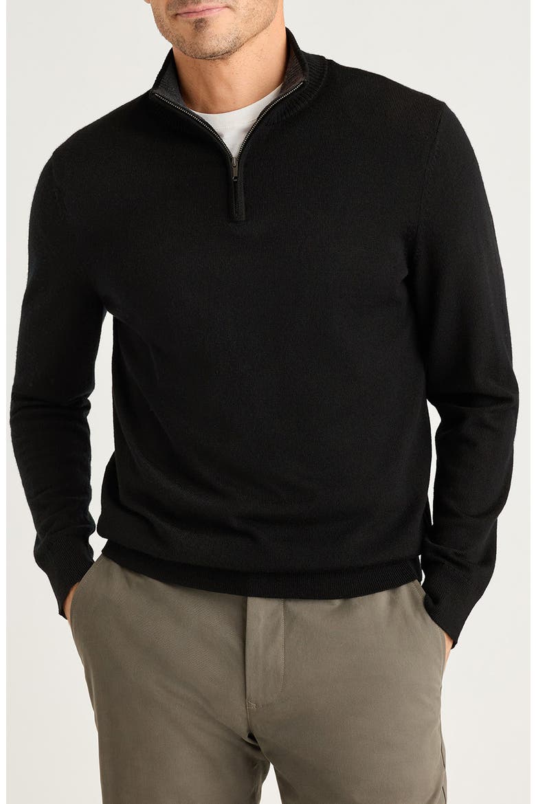 Merino Wool Quarter Zip Sweater, Main, color, BLACK