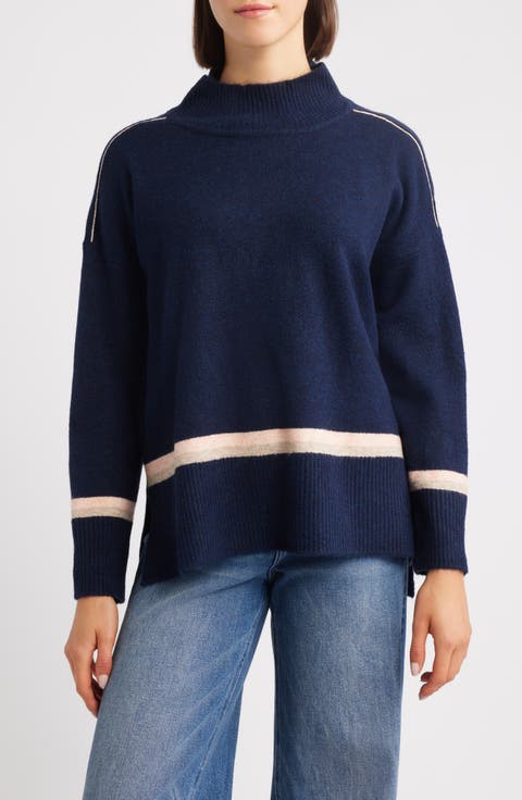 Stripe Mock Neck Sweater