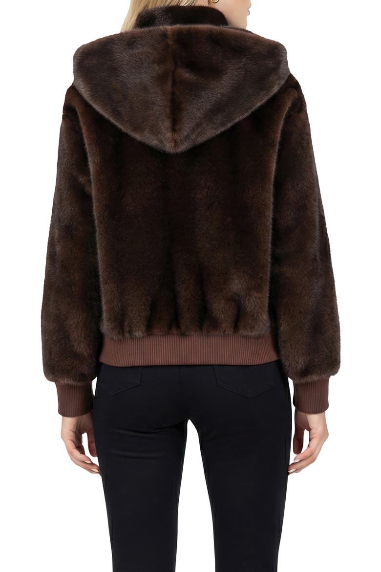 Fur-Free Mink (Faux Fur) Hooded Jacket With Knitted Cuffs & Bottom, Alternate, color, DARK BROWN