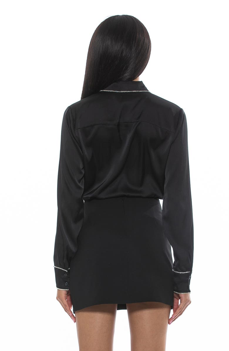 Alexia Admor Rachel Rhinestone Trim Satin Button-Up Blouse, Alternate, color, 