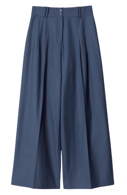 Shop & Other Stories Pleated Wool & Cotton Trousers In Blue Dark