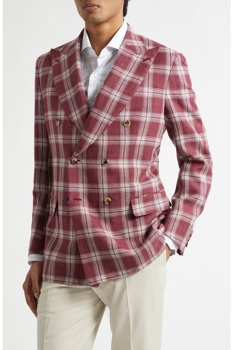 Delave Plaid Linen & Wool Sport Coat, Alternate, color, DARK RED
