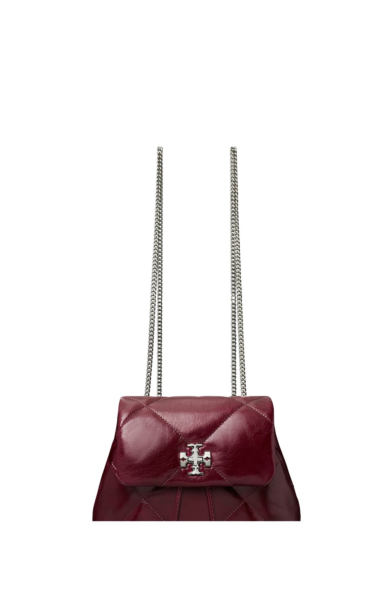 Tory Burch Kira Distressed Diamond Quilted Leather Backpack, Alternate, color, Dark Carmine