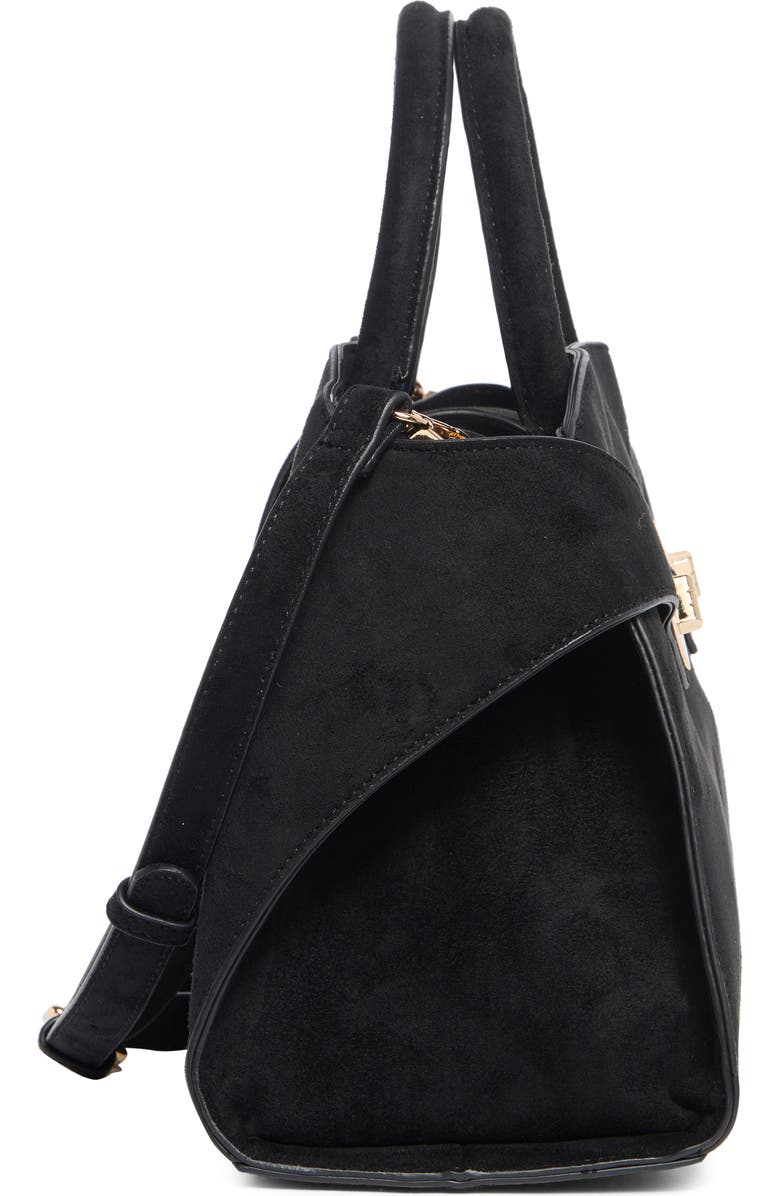 URBAN EXPRESSIONS HANDBAGS Faux Suede Double Buckle Satchel, Alternate, color, Black