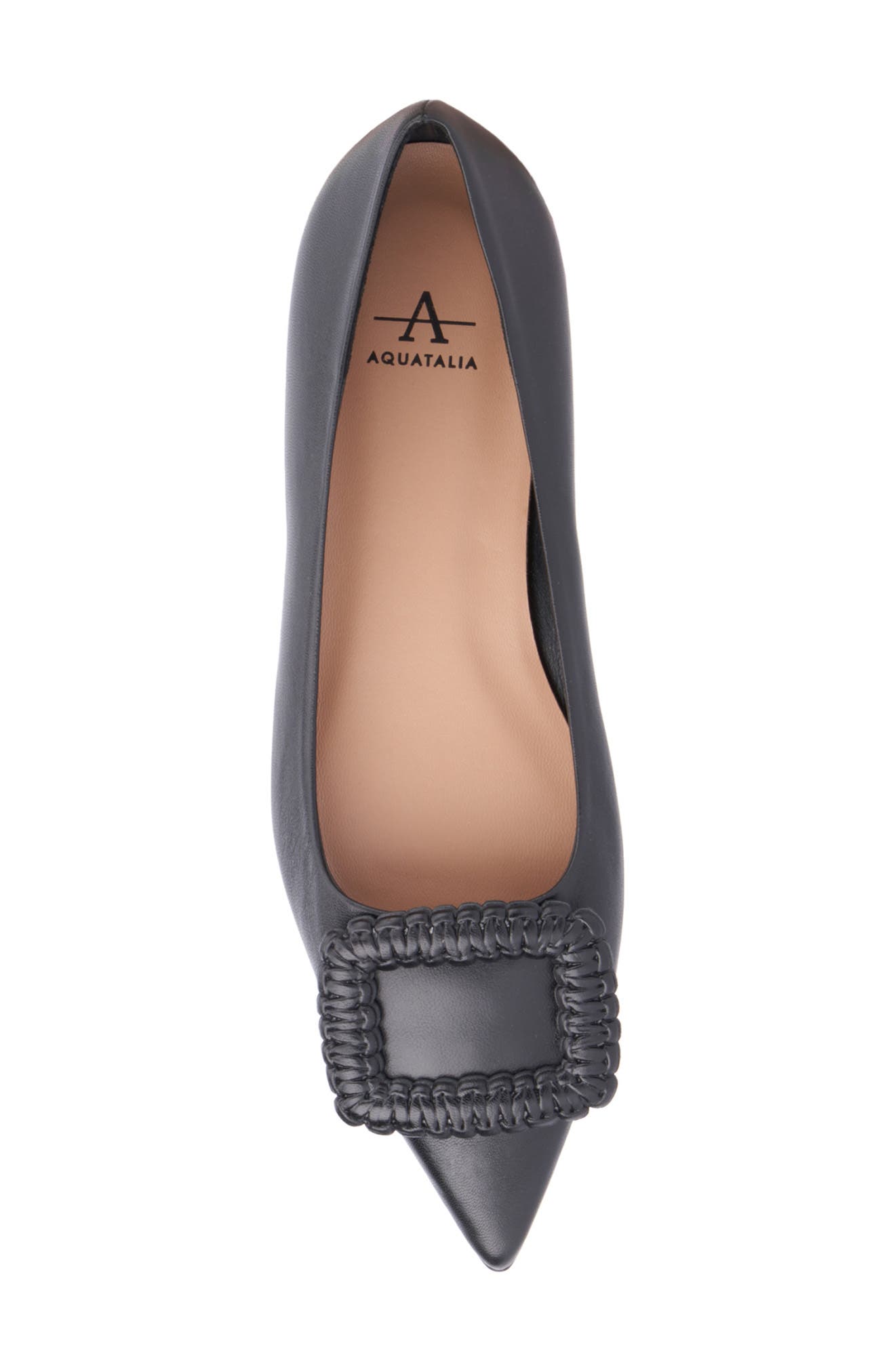 Aquatalia Jena Buckle Weatherproof Pointed Toe Flat, Alternate, color, Black