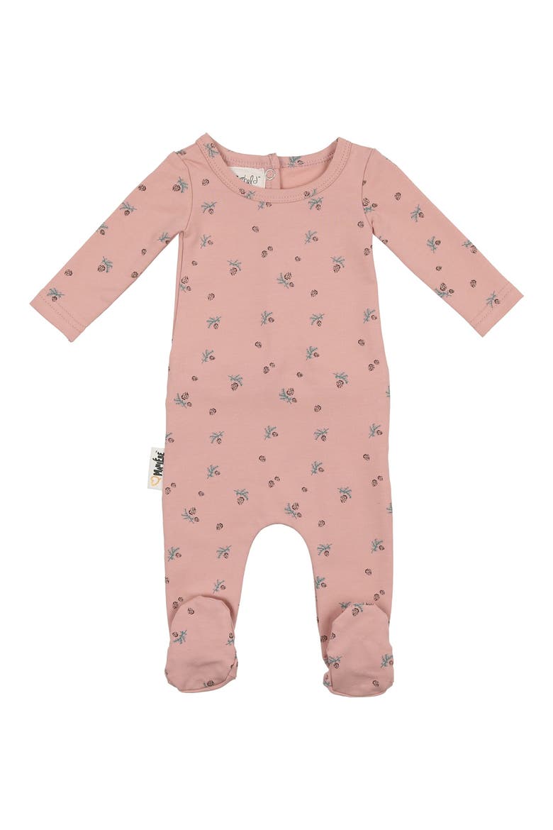Pine Cone Print Cotton Blend Footie, Main, color, MAUVE