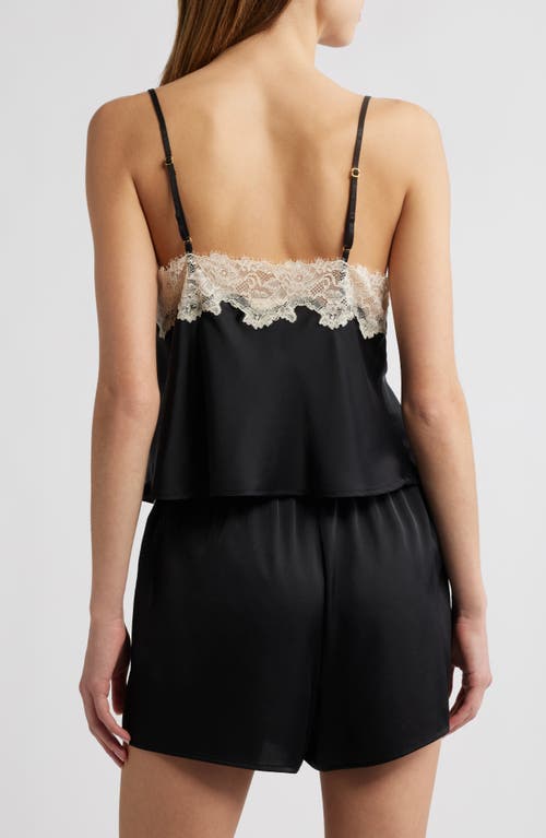 Open Edit Lace Trim Satin Short Pajamas In Black