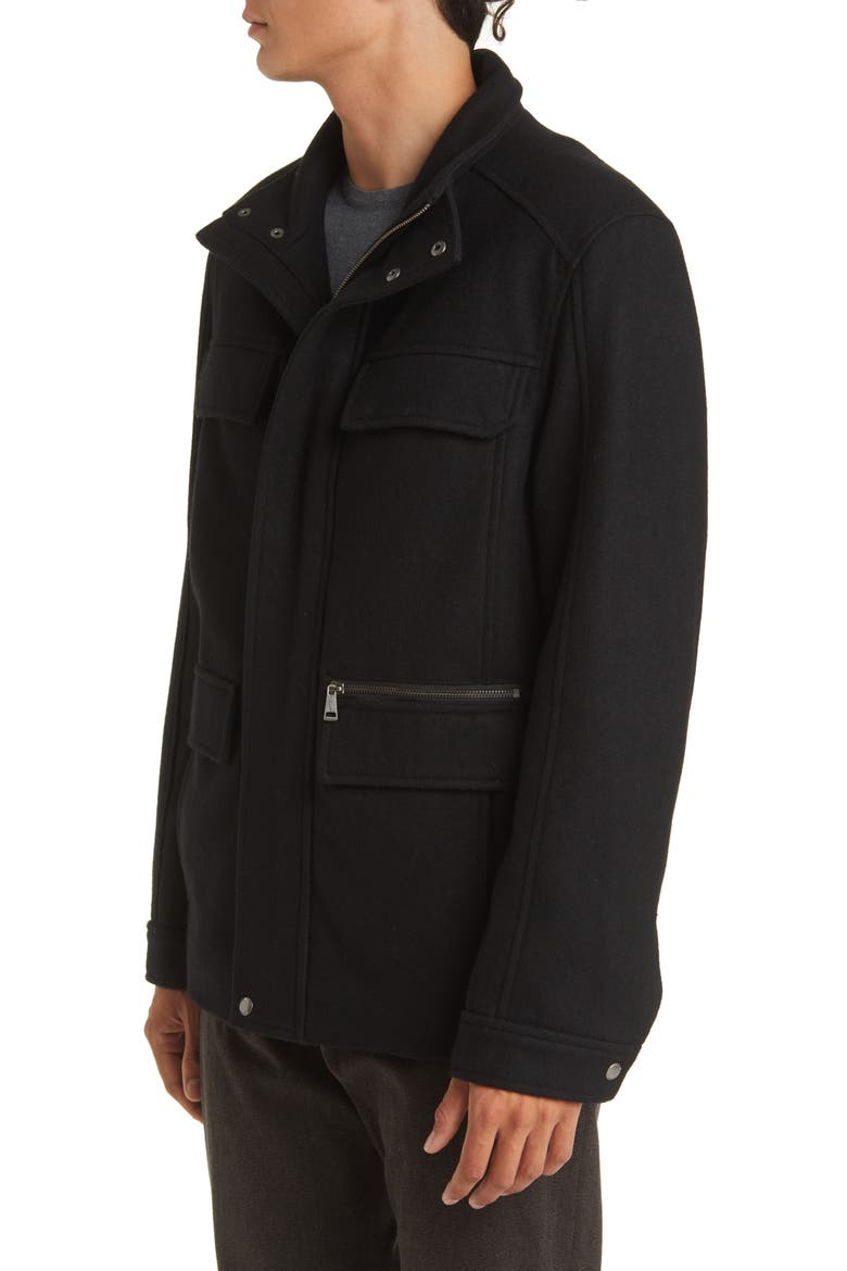 Melton Wool Blend Field Coat, Alternate, color, BLACK