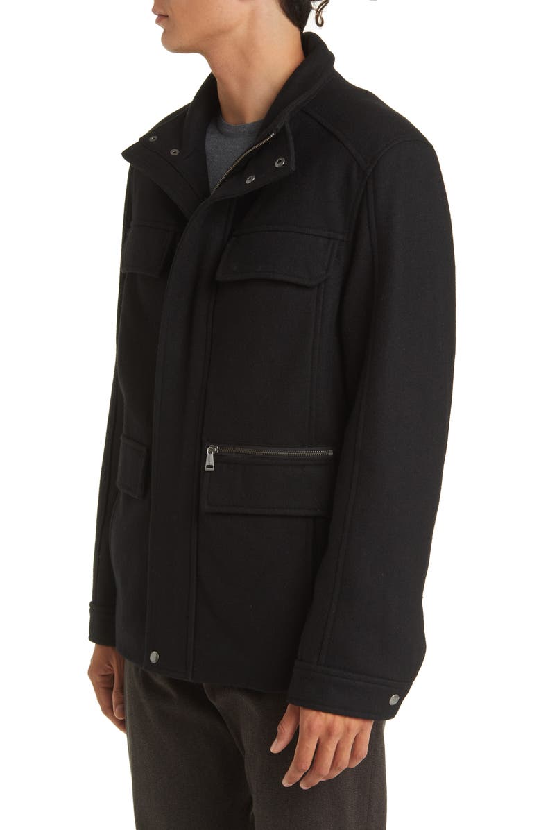 Cole Haan Signature Melton Wool Blend Field Coat, Alternate, color, Black