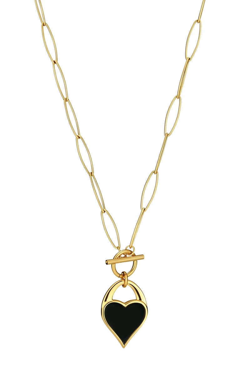 18k Gold Plate Double Sided Heart Pendant Necklace, Alternate, color, GOLD/ WHITE/ BLACK