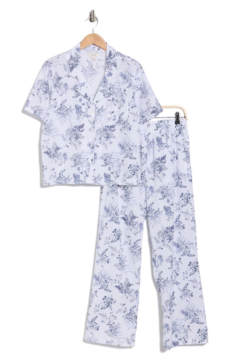 NORDSTROM RACK Cotton Poplin Long Pajamas, Main, color, White- Navy Restore Floral