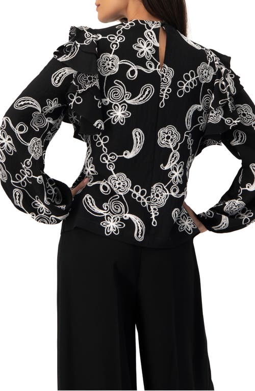 Ivonne Blouse With White Embroidery And Ruffle Detail In Black