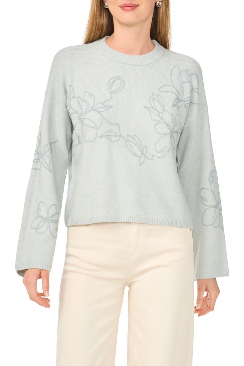 Floral Embroidered Crewneck Sweater, Main, color, ERICA BLUE