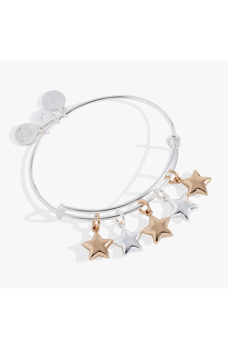 Alex and Ani Puffy Star Multi Charm Bangle Bracelet, Main, color, Silver