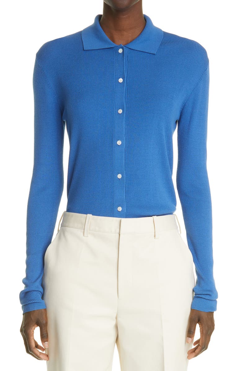 CO Rib Button-Up Polo Silk Sweater, Main, color,