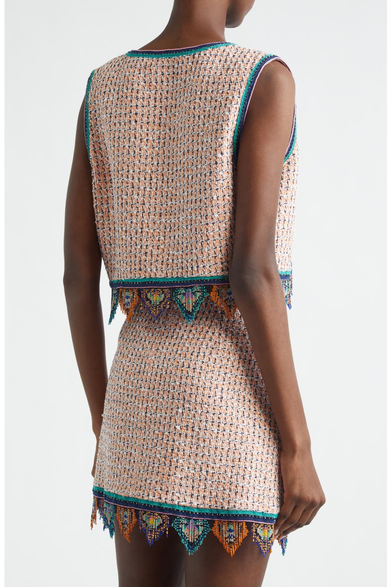 Bead Fringe Tweed Crop Vest, Alternate, color, MULTICOLOUR ORANGE BASE