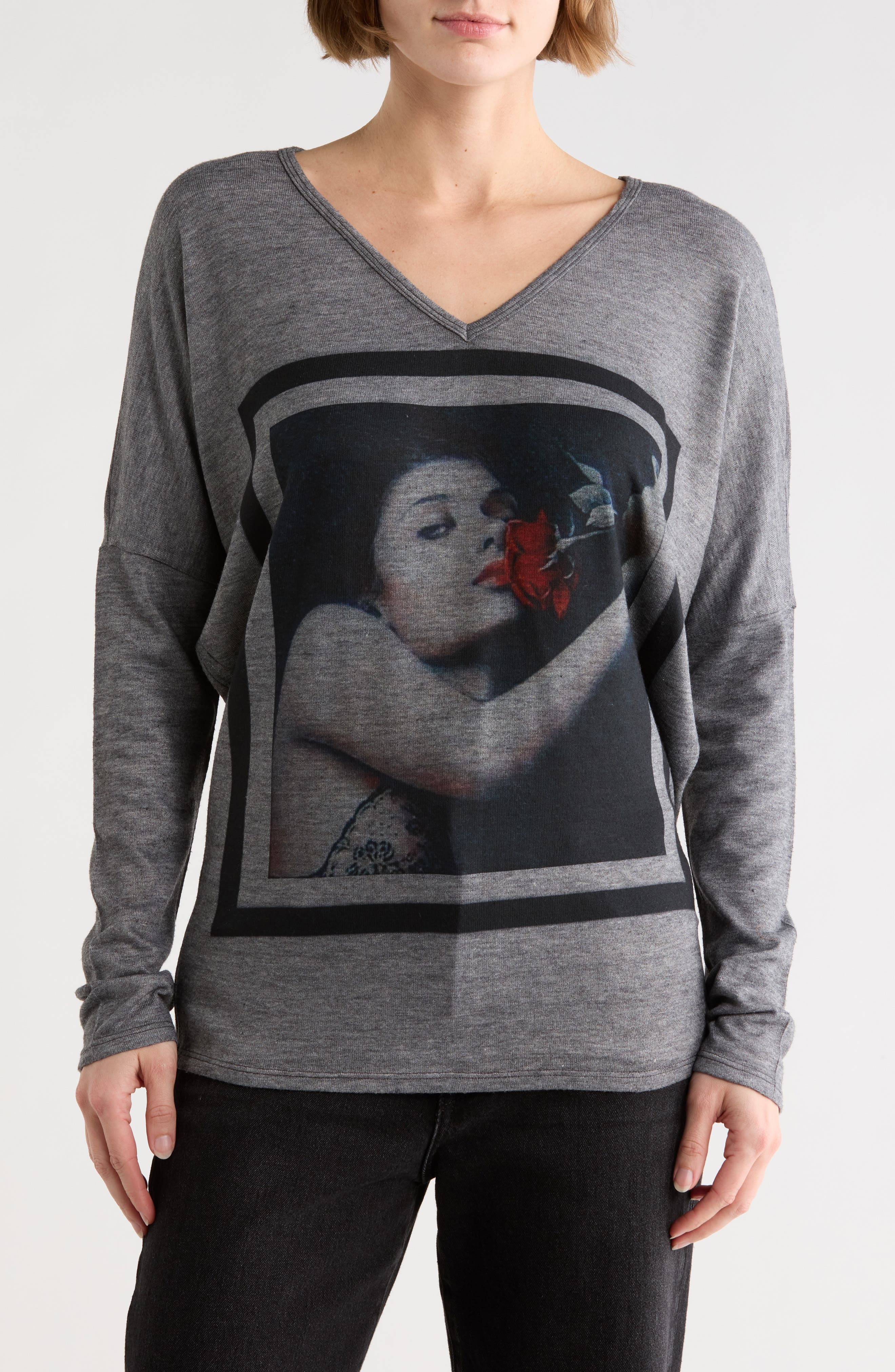 GO COUTURE Romantic Rose Graphic Sweater