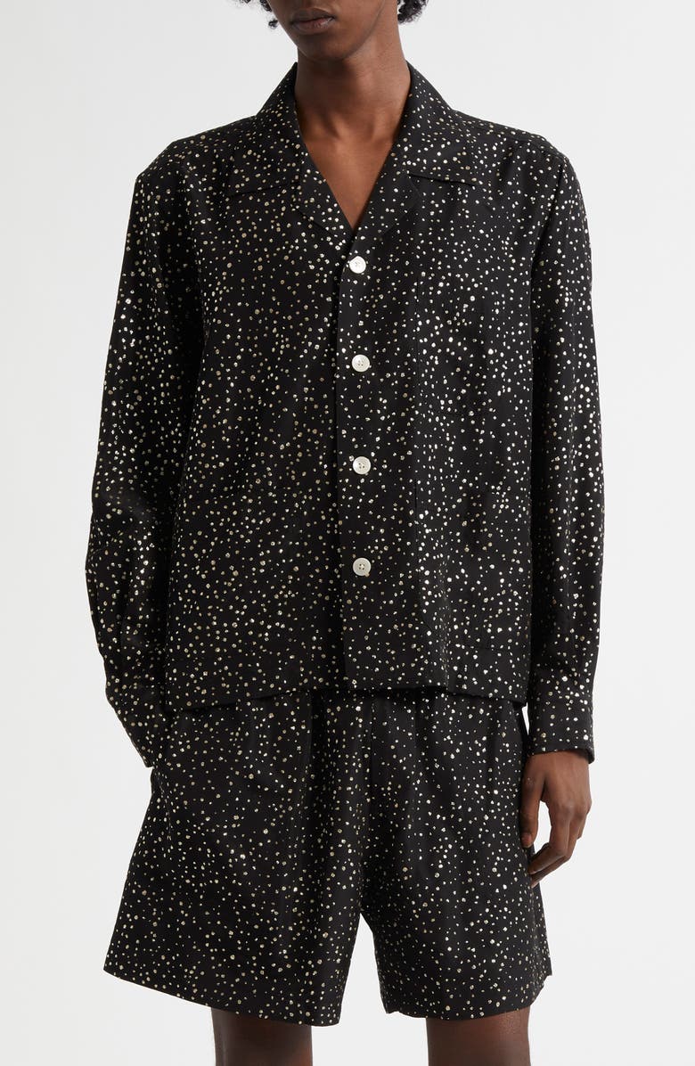 Bode Glitter Dot Faille Button-Up Shirt, Main, color, Black Silver