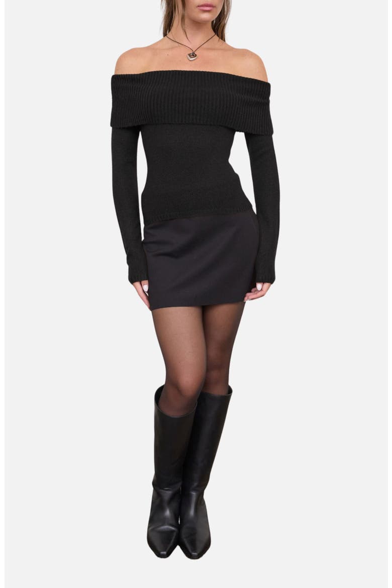 Off the Shoulder Foldover Sweater, Alternate, color, BLACK