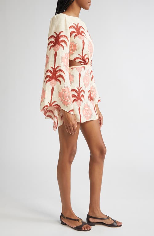 Johanna Ortiz Wave After Wave Long Sleeve Linen Minidress In Pink