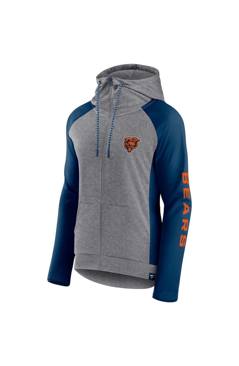 FANATICS Women's Fanatics Branded Heather Gray/College Navy Chicago Bears Blind Side Lightweight Full-Zip Hoodie, Alternate, color, Heather Gray