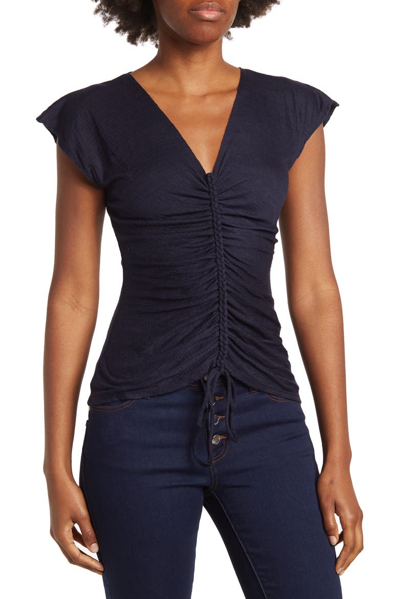 Center Shirred Short Sleeve T-Shirt, Main, color, NAVY