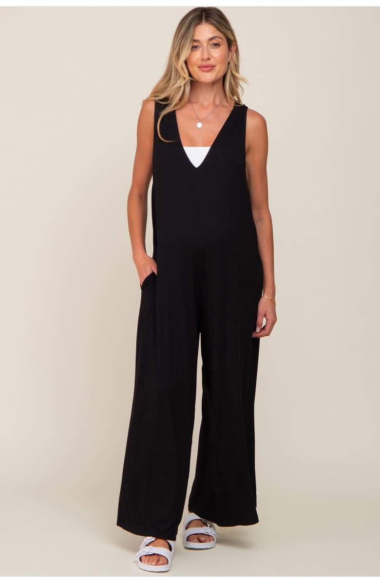 PinkBlush Deep V Sleeveless Wide Leg Jumpsuit, Alternate, color, Black
