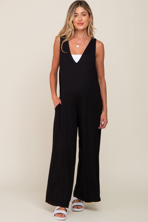 Pinkblush Deep V Sleeveless Wide Leg Jumpsuit In Black