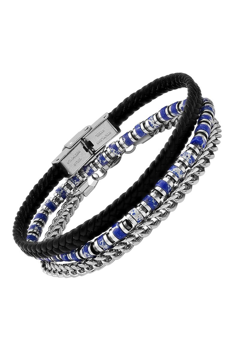 Men's Set of 3 Assorted Lapis Lazuli, Chain & Leather Bracelets, Alternate, color, SILVER MULTI
