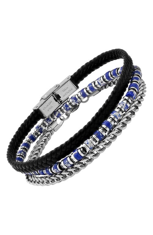 Hmy Jewelry Set Of 3 Assorted Lapis Lazuli, Chain & Leather Bracelets In Black
