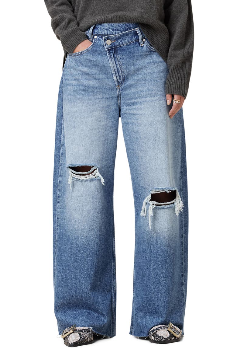 Aki Crossover Ripped Wide Leg Jeans, Main, color, LIGHT INDIGO