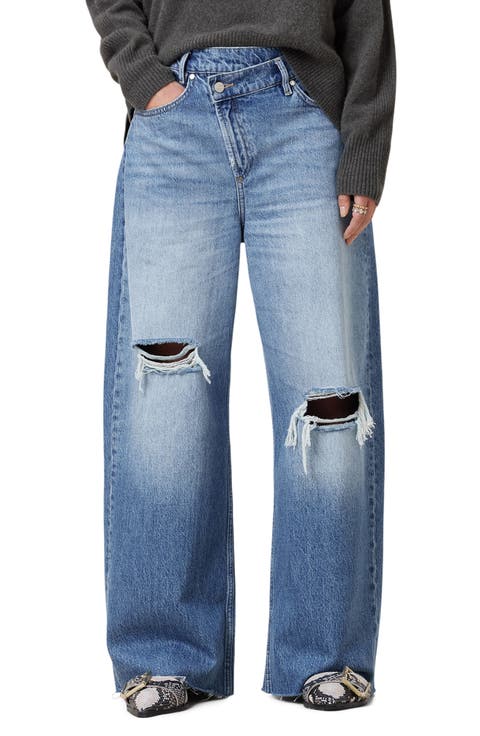 Aki Crossover Ripped Wide Leg Jeans