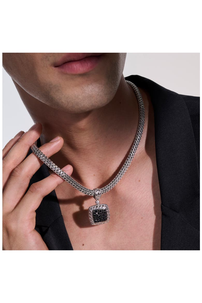 Carved Chain Pendant, Sterling Silver, Pavé, Alternate, color, SILVER/ BLACK DIAMONDS