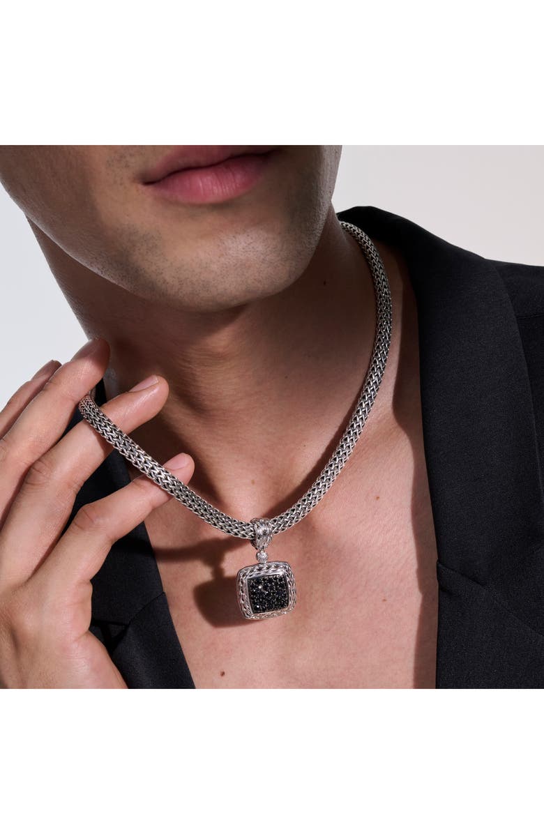 John Hardy Carved Chain Pendant, Sterling Silver, Pavé, Alternate, color, Silver/ Black Diamonds