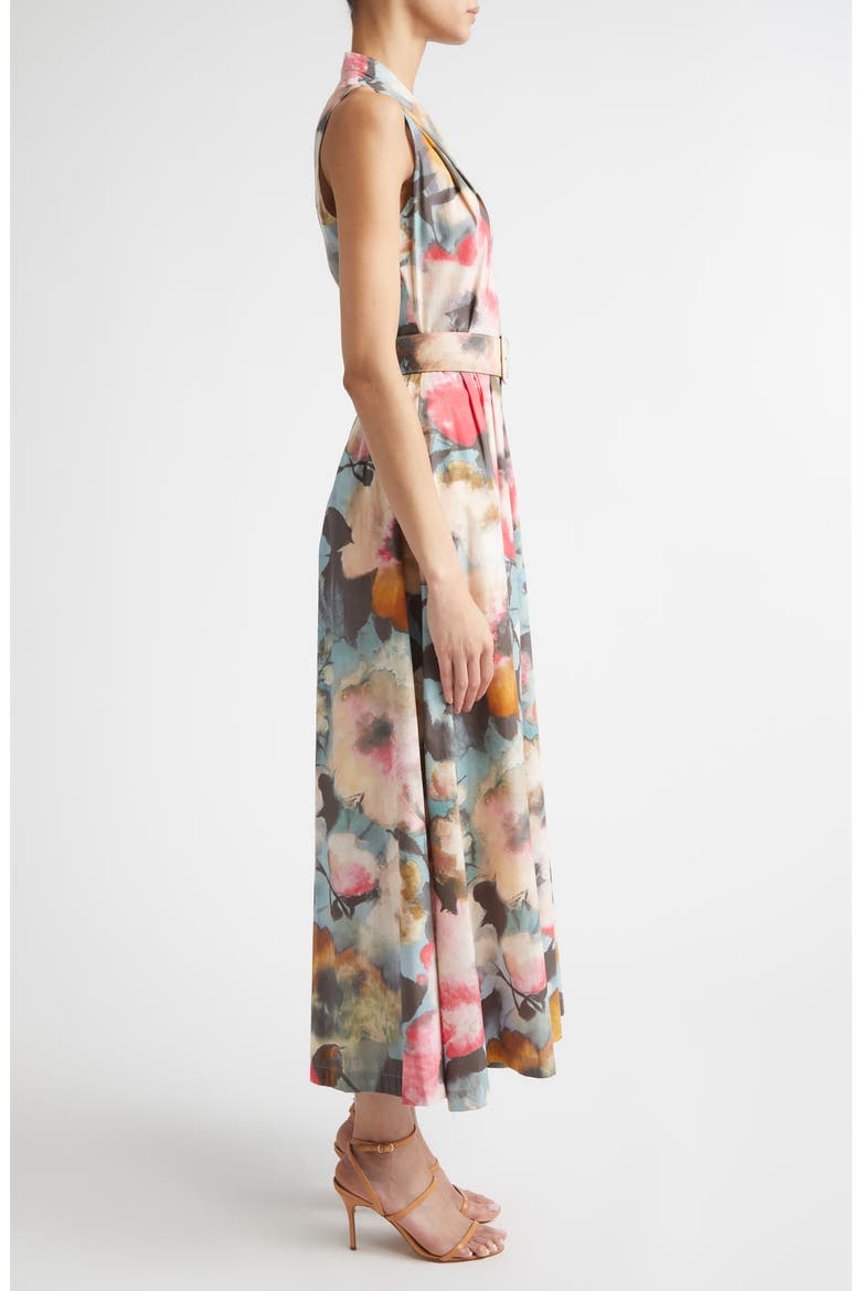 Floral Print Belted Cotton Dress, Alternate, color, MIST MULTI