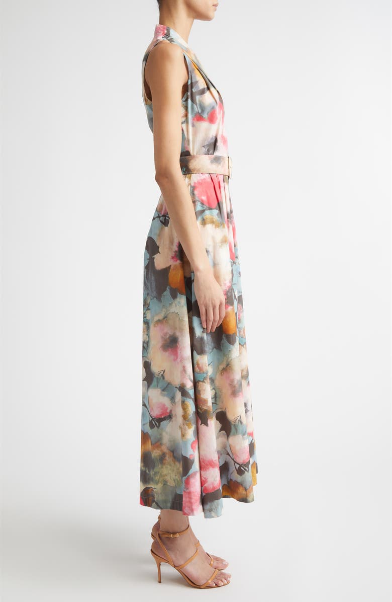 Lela Rose Floral Print Belted Cotton Dress, Alternate, color, Mist Multi