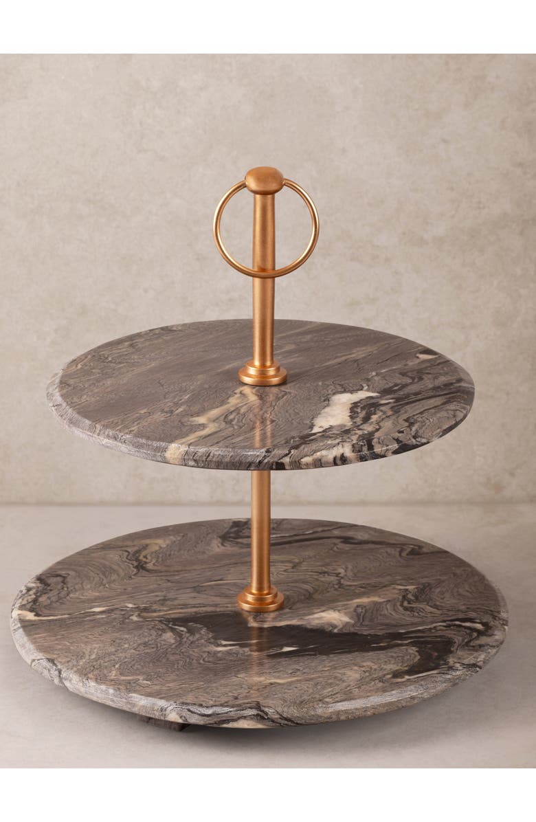 GAURI KOHLI Heavenly Brown Onyx Two-Tier Cake Stand, Main, color, Brown