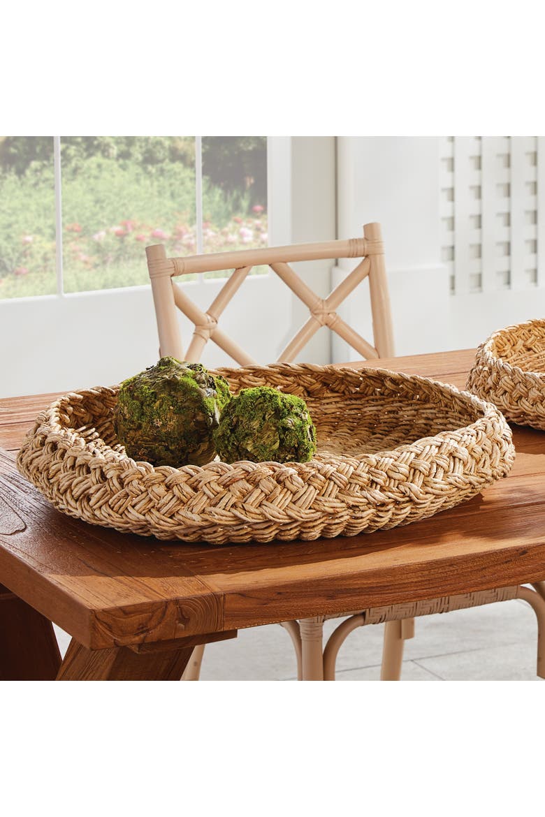 Abaca French Braided Round Decorative Trays Set of 2, Alternate, color, Beige