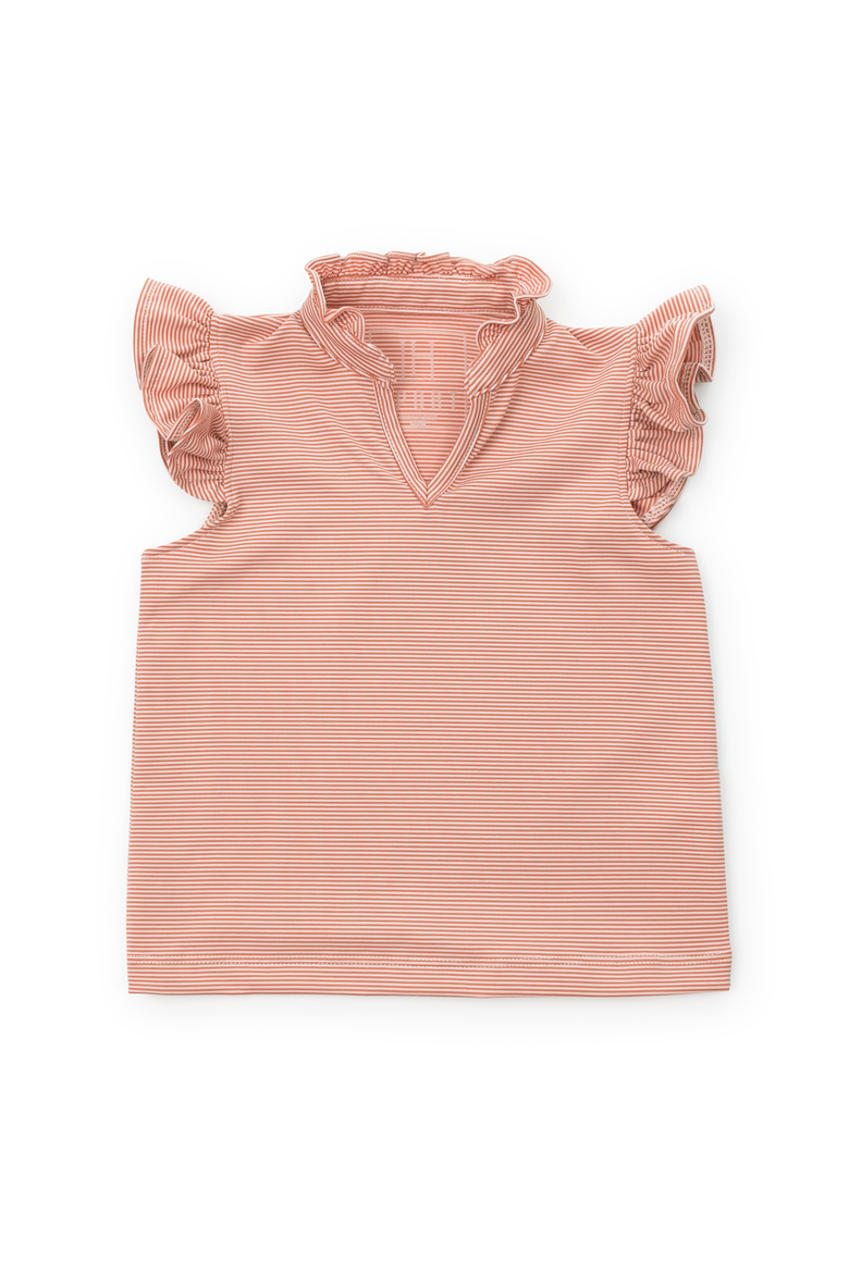 Ellie Girls' Sleeveless Ruffled Top by LH Sport, Main, color, Orange Stripes
