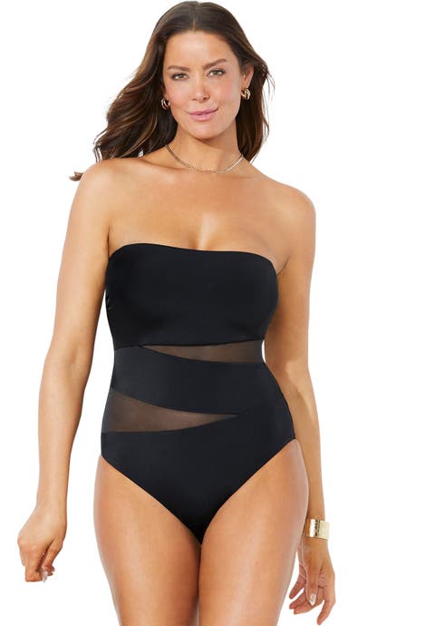 Mesh Wrap Bandeau One Piece Swimsuit