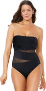 Swimsuits for All Mesh Wrap Bandeau One Piece Swimsuit