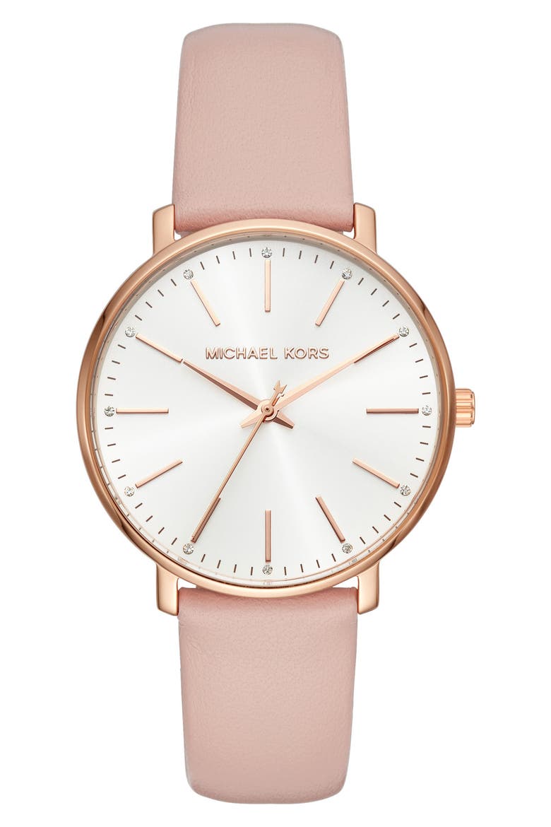 Pyper Leather Strap Watch, 38mm, Main, color, ROSE GOLD