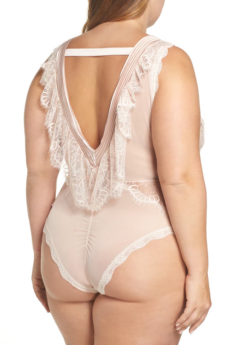 Nicolette Plunge Lace Bodysuit, Alternate, color, SILVER PEONY