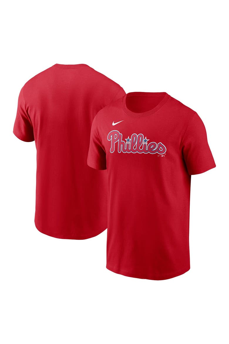 Men's Nike Red Philadelphia Phillies Fuse Wordmark T-Shirt, Main, color, Red
