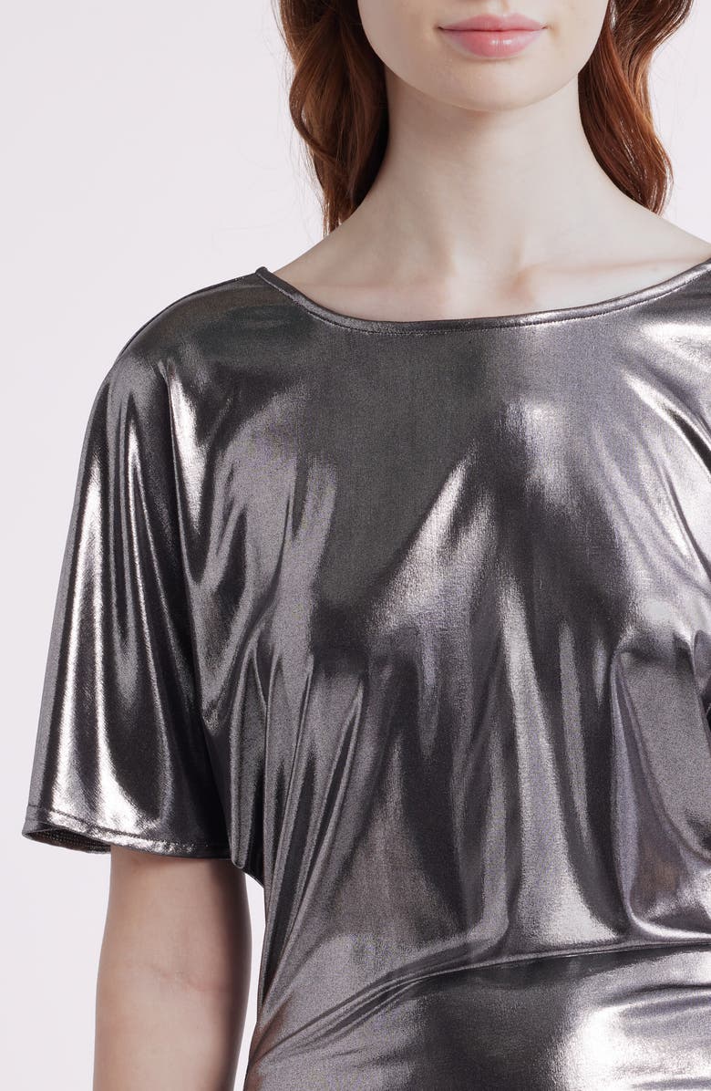 BOSS Orange Crystal Ruched Lamé Minidress, Alternate, color, Open Grey